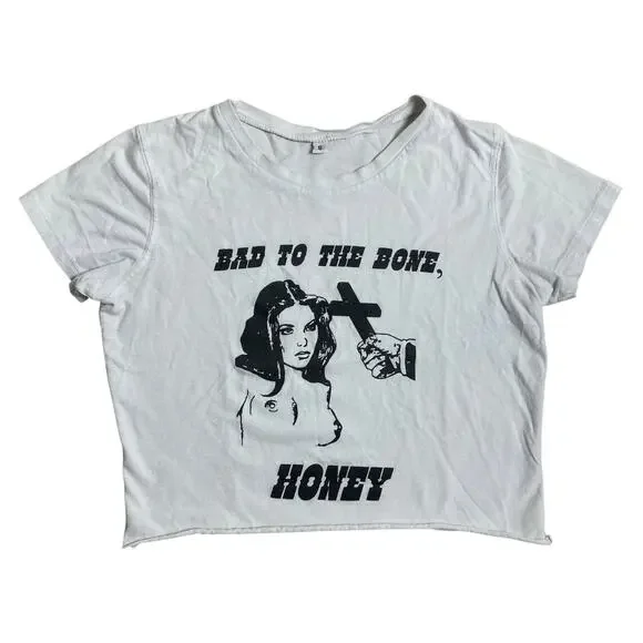 Bad To The Bone Honey Novelty Crop Top Halloween Small - Picture 1 of 2